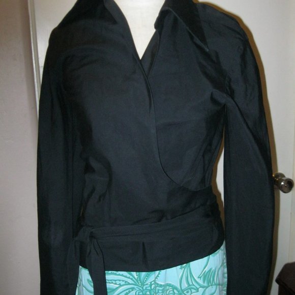 ❤️Womens GUCCI TOM FORD Black Cotton Wrap Around Long Sleeved Top Size 42 - Picture 1 of 12